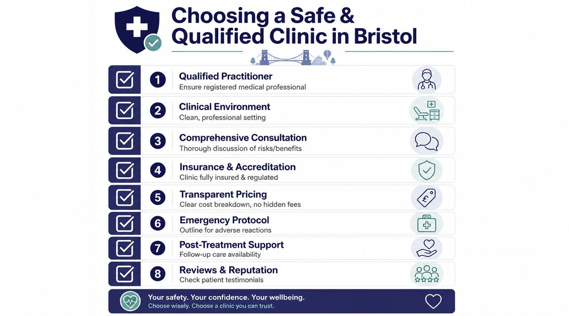 Anti Wrinkle Injections 4 A helpful infographic showing eight key factors to consider when choosing a safe, qualified medical clinic.