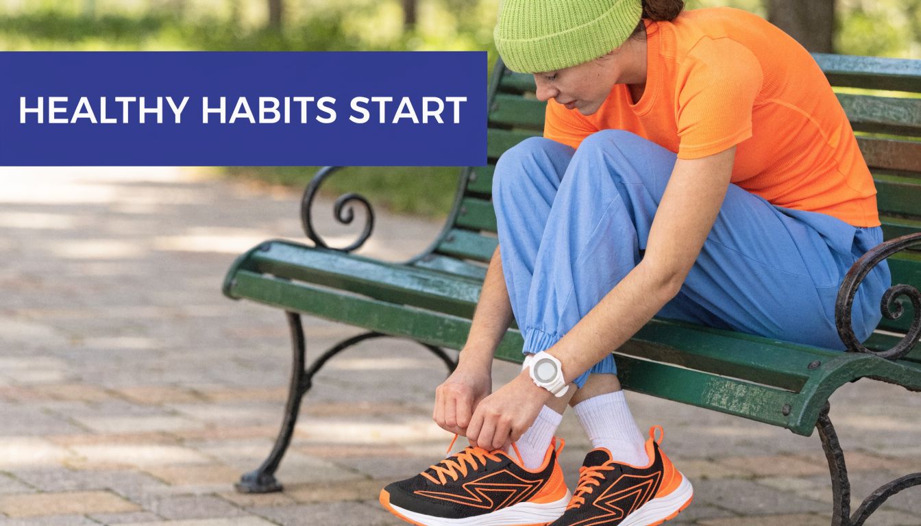 Managing Diabetes Blood Pressure: Expert UK Care Guide 2026 2 A person wearing a lime green beanie and orange top ties their sneakers while sitting on a bench.
