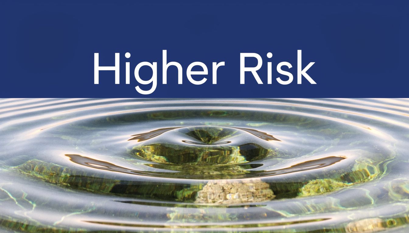 Does Alcohol Cause Anxiety? Understanding 'Hangxiety' 2 A conceptual image showing concentric ripples in clear water beneath the text Higher Risk.