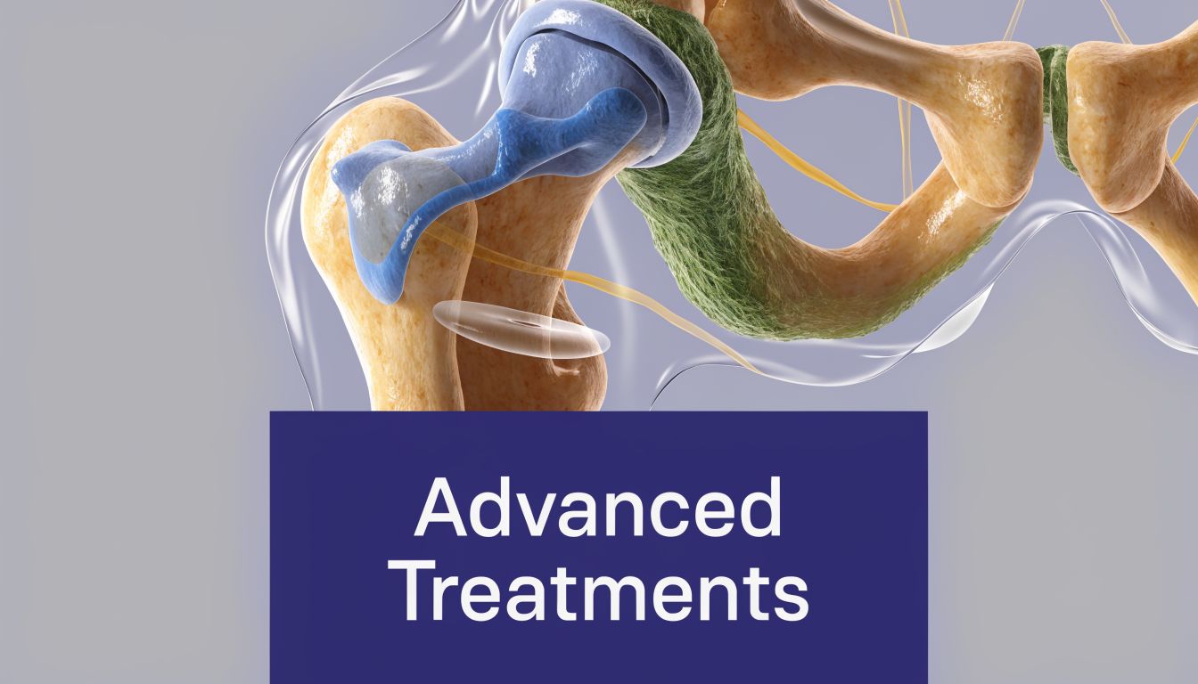 A 3D anatomical model of a human hip joint and pelvic bone over a neutral background.