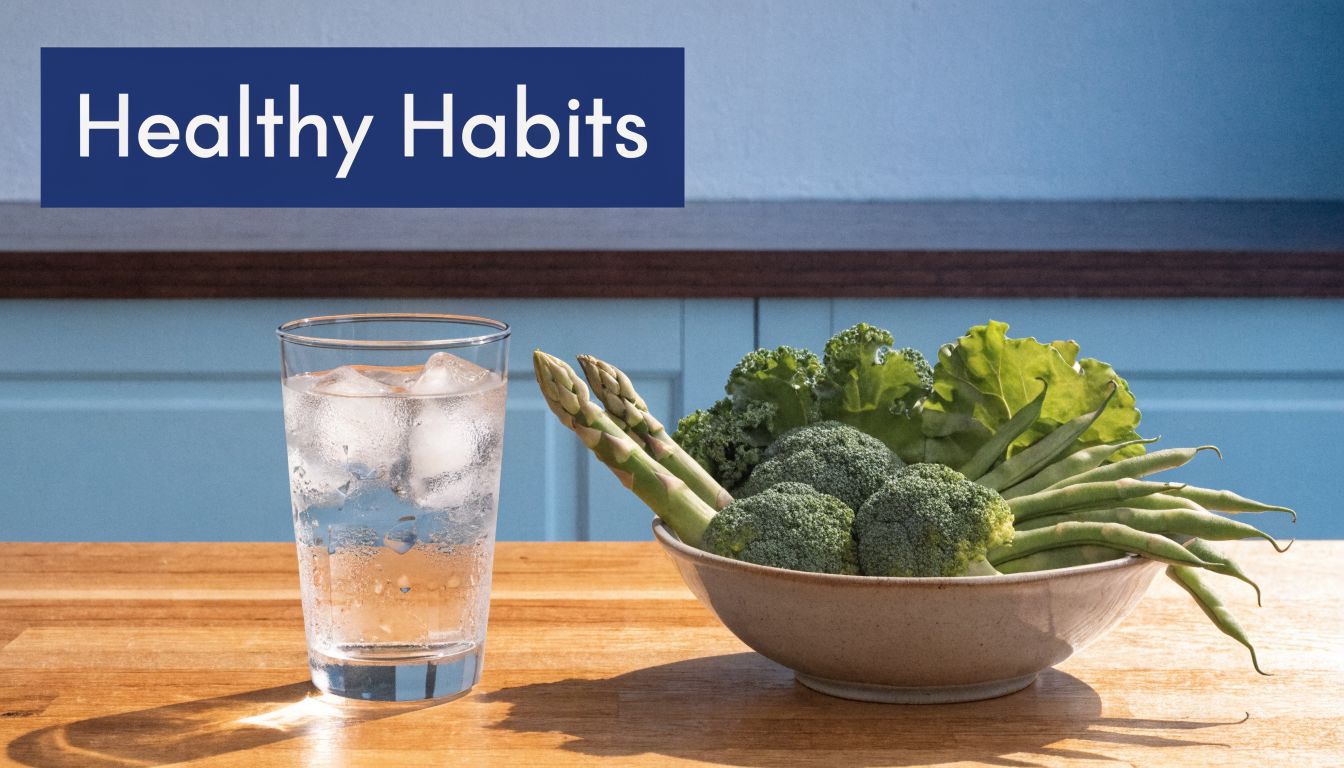 Hormone Imbalance Test NHS: A 2026 Guide to Your Health 3 A glass of ice water alongside a bowl of fresh green vegetables on a wooden surface.