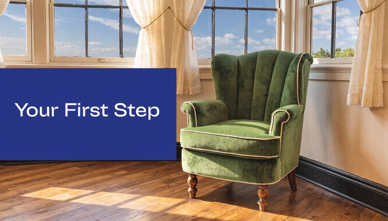 Mental Health Therapy: A Practical UK Guide for 2026 3 A luxurious green velvet armchair placed in a sunlit corner of a room with wooden floors.