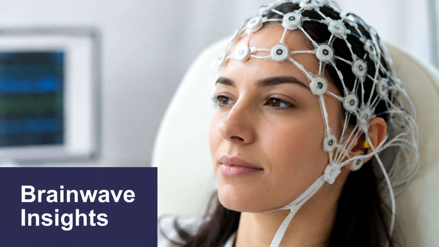 Tests for Epilepsy: A Patient's Guide to Diagnosis 3 A woman wearing an EEG cap with multiple sensors to monitor brainwave activity in a clinical setting.