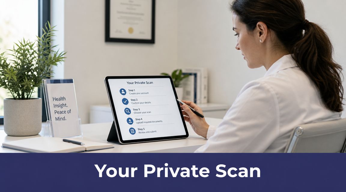 CT Scan Cost UK: A Patient's Guide to Private Pricing 2026 3 A medical professional reviews steps for a private scan on a tablet in an office setting.