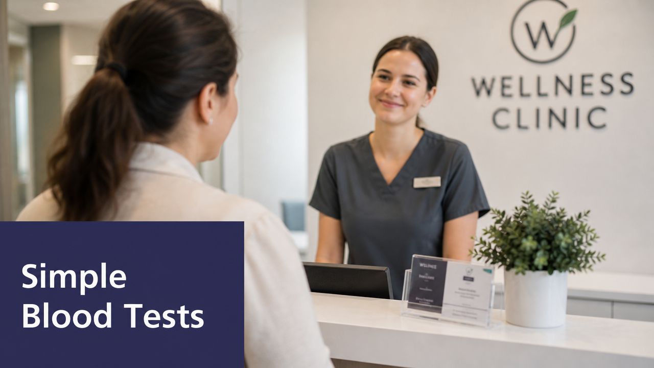 How to Fast Before Blood Test: 2026 Patient Guide 4 A smiling clinic receptionist assisting a patient at a modern wellness clinic front desk counter.