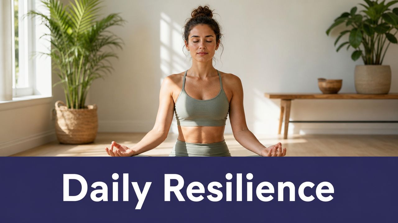 A Busy Professional's Guide to a Mental Health Care Plan 2 A young woman in workout clothes sits cross-legged in a meditative pose for daily resilience practice.