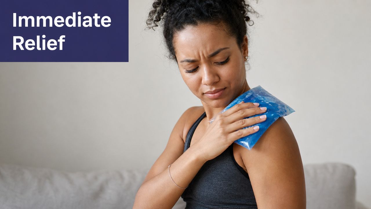 Shoulder Pain Relief: Expert Tips for 2026 1 A woman applying an ice pack to her shoulder to manage pain and provide immediate relief.