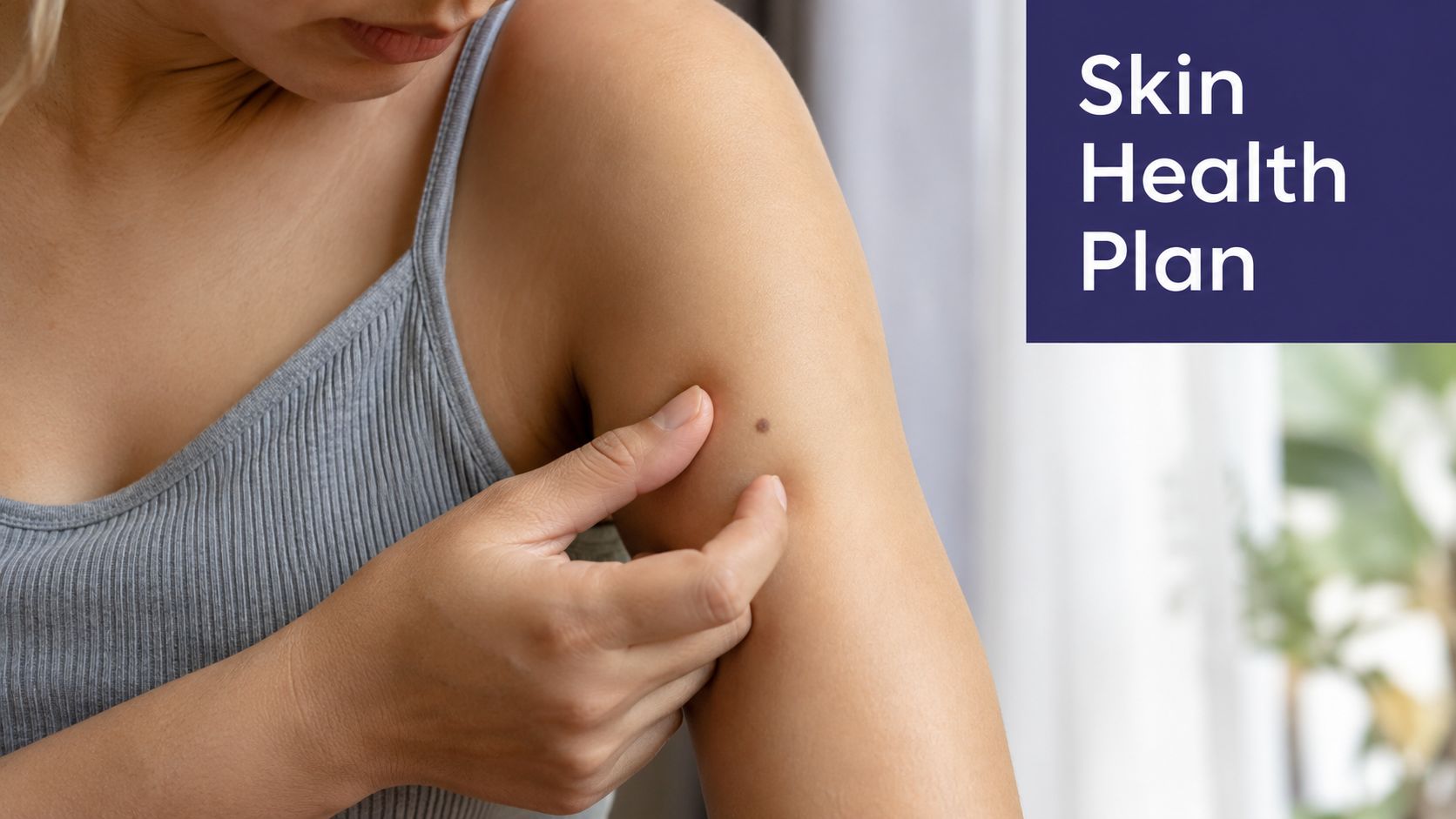 Mole Mapping NHS: Guide to Services & Options 2026 3 A woman examining a small mole on her upper arm as part of a skin health check.